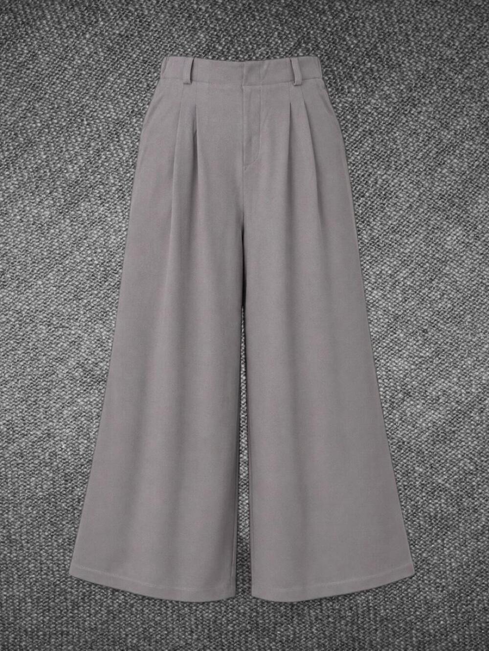 Halara Gray Stretch Pleated Wide Leg Pants L Petite NWT